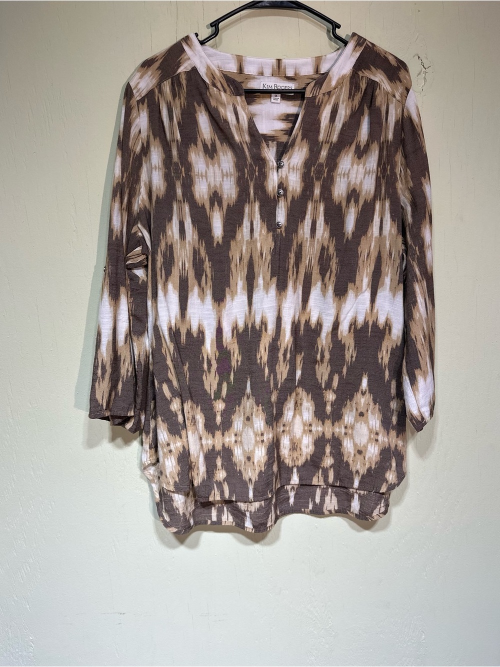Kim Rogers brown and white tie dye 3/4 sleeve blouse size 1x
